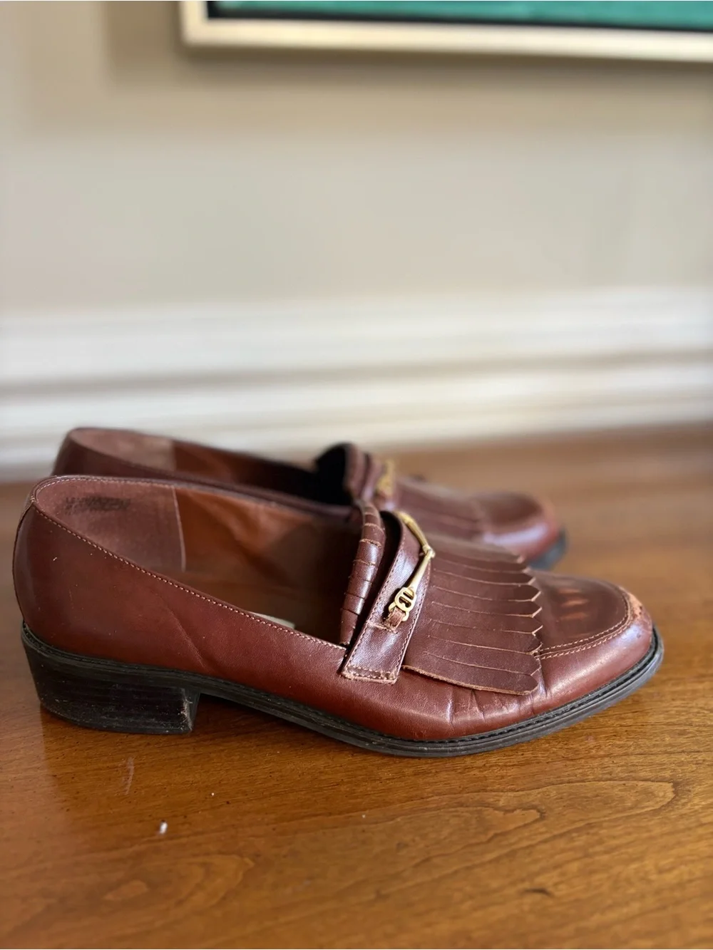 Etienne Aigner Brown Leather Kiltie Tassel Loafers